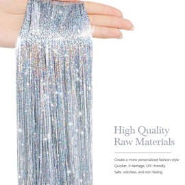 Hair Tinsel 8 Packs 1600 Strands 50 Inch Tinsel Hair Extensions Silver Heat Resistant Glitter Sparkling Shinny Fairy Hair Accessories for Women(Silver, 50Inch 8Packs)