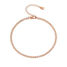 INBLUE Stainless Steel Anklets for Women Gold Silver Rose Gold Beaded/Figaro/Cuban Link Chain Ankle Bracelets Adjustable Beach Waterproof Jewelry (A3: 3mm)