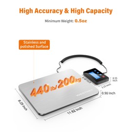 WESTHEY Shipping Scale 0.5oz-440lb High Accuracy Postal Scale, Digital Scale Weight Scale Luggage Scale for Packages Warehouse Home Small Business Pet Food Mail, Large Display Stainless Steel Panel