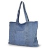 Hoxis Casual Denim Tote Bag with Zipper, A4 Large Capacity,