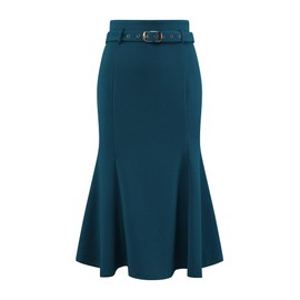 Hobemty Women's Elegant Fishtail Skirt High Waist Belted Work Midi Mermaid Skirts XX-Large Lake Blue
