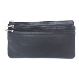 GOLUNSKI 0330 Super Soft Leather 3 Zipped Compartment Coin Purse (Black)
