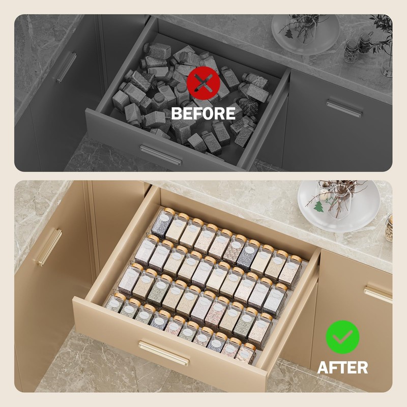 PanPanPal Spice Drawer Organizer, 8 Pack Clear Seasoning Organizer Rack,