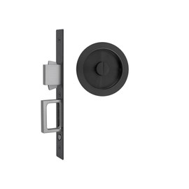 Privacy Pocket Door Lock,Heavy Duty Pocket Door Lock Hardware，Hidden Handles,Modern Round Privacy Pocket Door Mortise Lock with Push Automatic Bounce Pulls,Black