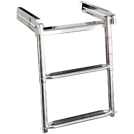 Overton's Bottom Mount Telescoping 2-Step Swim Platform Ladder – Stainless Steel, 450 lb Capacity, Anti-Slip Treads