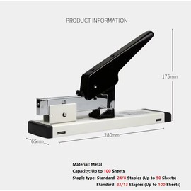 Heavy-Duty Long-Handle Stapler – Effortless Stapling for Up to 100 Sheets, Durable Metal Construction, Ergonomic Design for Office, School, and Home Use – Black