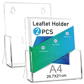 Flow fire A4 Leaflet Holders Free Standing, 2 Pack Clear Acrylic Leaflet Holder A4 for Magazine, Menu, Literature, Business Card