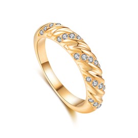 Aprilery Gold Statement Rings for Women, Fashion Dome Plated Ring Chunky CZ Croissant Twisted Band Ring Cocktail Jewelry for Women Girls Teens Size 8