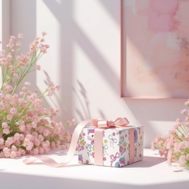 LeZakaa Unicorn Bow Wrapping Paper Roll - Pink Unicorn Bow Design Perfect for Valentine's Day, Girls Birthday, Bachelorette Party, Baby Shower - Mini Roll - 17 Inch x 16.5 Feet (23.2 sq.ft.)