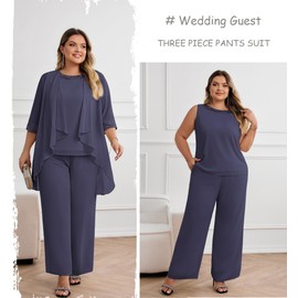 Hanna Nikole Plus Size Wedding Guest Chiffon Formal Outfits 3 Piece Grandmother Chiffon Sets with Long Jacket Charcoal Gray 3XL