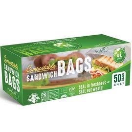 UNNI Compostable Sandwich Bags, Resealable Compostable Food Storage Bags, 50 Count, 6.5 x 6.7 inches, Earth Friendly Highest ASTM D6400, US BPI, CMA & Europe OK Compost Certified, San Francisco