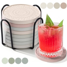 Photect Diatomaceous Earth Coasters Set with Holder Absorbent Stone Drink Coasters Instant Drying Tray for Tabletop Protection Home Decoration Housewarming Gift(Mint,8 Pcs)