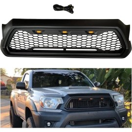 Freedom Road Auto Parts Front Bumper Grille Grill for 2012-2015 Toyota Tacoma W/LED Light Gloss Black