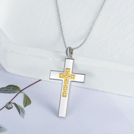 LWXIE Diamond Cross Necklace for Women Men 925 Sterling Silver Double Cross Pendant Necklaces with 0.06 ct. t.w. Lab Grown Diamond Jewelry Gifts