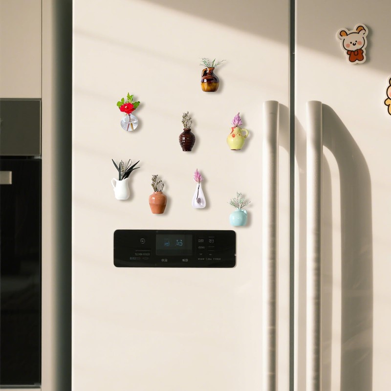 YSHIGUING 8pcs Mini Vase Magnets for Fridge - Cute 3D