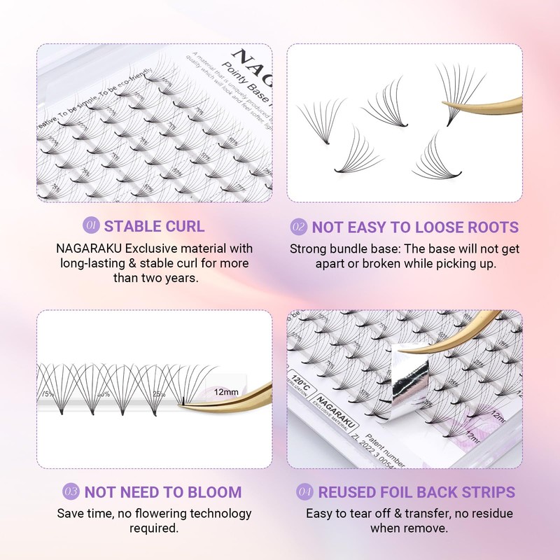 NAGARAKU 7D Prefabricated Fan Eyelashes, 120 Fans Volume, Premade Fans