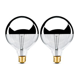 OHLECTRIC G40 Half Chrome Light Bulb 100W with E26 Base and 950 Lumens | Warm White 2700K Color Bulb for Chandeliers, Pendant & Decorative Light | 2-Pack