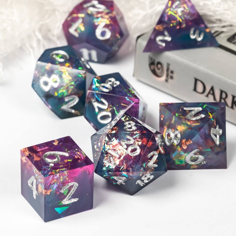 Cusdie Sharp Edges DND Dice, 7 PCs D&D Dice, Handcrafted