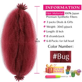 Hbegant Marley Twist - Extensiones De Cabello Trenzado De 8 Pulgadas, 3 Paquetes, Cabello Afro Elástico, Preesponjado, Preseparado, Para Rastas Suaves (8 Pulgadas (Paquete De 3)) Bug#