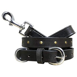 BRADLEY CROMPTON Genuine Leather Matching Pair Dog Collar and Lead Set L