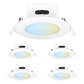 Feit Electric 4" LED Canless Recessed Downlight with Integrated J-Box, High Output, 75W Equivalent, Dimmable, 5CCT Selectable White, 90 CRI, 850 Lumens, 45-Year Lifetime, 4 Pack, LEDR4HOJBX/6WYCA/4