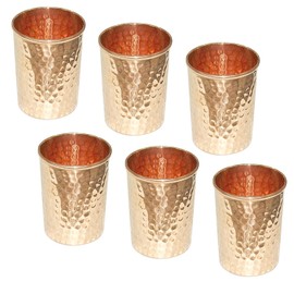Indian Drinking Cups Pure Copper Hammered Tumbler Drinkware Accessory, Set of 6, Height 9.5 Cm