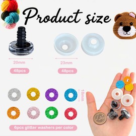 Joyek Safety Eyes 20 mm - Pack of 48 Craft Eyes with Glitter Discs - Ideal for Amigurumi, DIY Soft Toys & Craft Animals