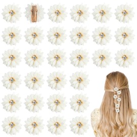 ASUNFO 30 Pcs Small Flower Hair Clips with Rhinestone Daisy Clip Pins Hair Accessories for Women Wedding 1 Inch