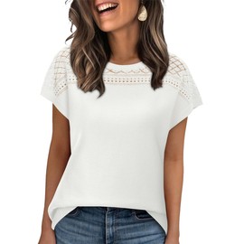 WIHOLL Summer Tops for Women 2025 Cap Short Sleeve Sweater Women Blouse Work Office Teacher Summer Outfits Beach Vacation Clothes Fashion White XL