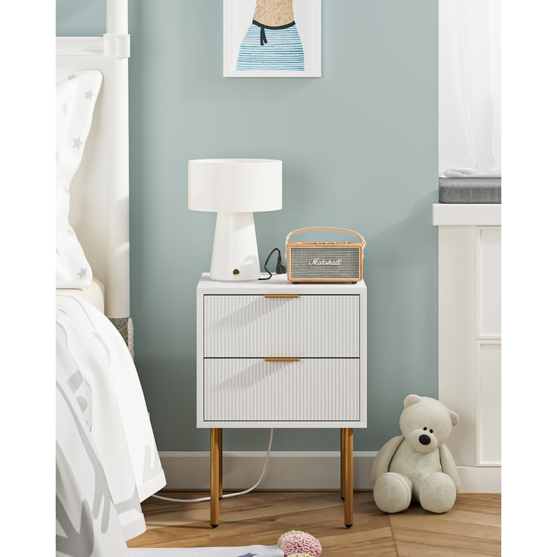 AEPOALUA Nightstand,Small Bedside Table with Gold Frame,Morden Night Stand with