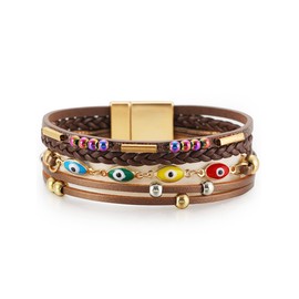 Leather Bracelet for Women Men Boho Cuff Heart Charm Bracelet with Clasp Layered Warp Costume Jewelry Gifts