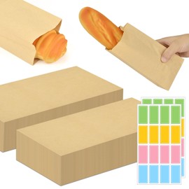 100 Pcs Brown Kraft Paper Bags - 3.5 x 7 inch Flat Merchandise Treat Bags - Paper Bags Sacks with 2 Sticker - Kraft Paper Paper Lunch Bags for Sandwich Snack Food Bag, Grocery Shopping Bags, Brown