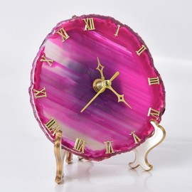 JIC Gem Agate Clock Crystal Desk & Shelf Clocks Home Decor (Pink)