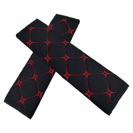 2PCS Car Seat Belt Cover, Cotton Linen Car Safety Seat Belt Pads, Harness Shoulder Pads Protect Your Neck, Universal Car Strap Protection Accessories for Cars, Trucks, SUVs (Black＆Red)
