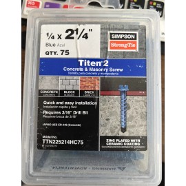 Simpson Strong-Tie Titen 1/4 In. x 2-1/4 In. Concrete And Masonry Screw Blue Pack of 75ct New!!!
