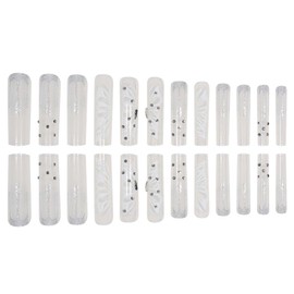 Foccna Press on Nails Super Long Rhinestone White Fake Nails Square Bling Glossy Butterfly False Nail Tips Artificial Nails Finger Manicure for Women and Girls-24pcs