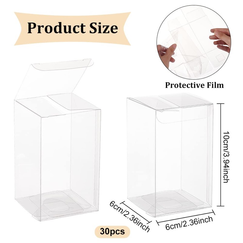BENECREAT 30 Pcs PVC Transparent Plastic Case, 2.4 x 2.4
