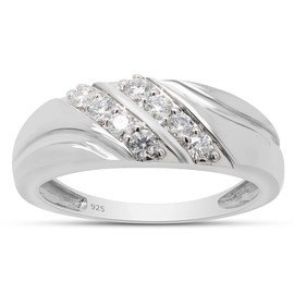 SAVEARTH DIAMONDS 1/4 ct. t.w Round Cut Lab Grown Diamond Double Row Men's Wedding Band Ring In 14k White Gold Over Sterling Silver(VS-SI Clarity, 0.25 Cttw)-8