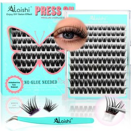 AILAISHI No Glue Needed Lashes, Self Adhesive Eyelashes, DIY Lash Cluster Extensions Kit 10‑18mm,120pcs Fluffy D Curl Soft Natural Lashes with Tweezers–Fake Cat Eye Wispy Individual Clusters 1-5-L