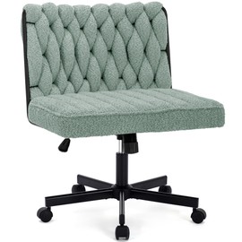 HForesty Criss Cross Legged Office Desk Chair with Wheels, Modern Armless Desk Chair with Wide Seat, Home Office Chair for Work, Meditation, Vanity, Green