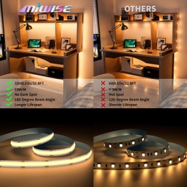 MIWISE COB LED Strip,2700K Warm White 32.8ft/10m,Dimmable Super Bright 24V LED Strip Light,CRI 90+ Flexible Tape Light with RF Remote Timer Function,for Home/Cabinet/Bedroom/TV DIY Lighting Project