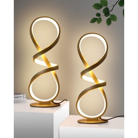 JIOODICH. 2 Pack Table Lamps, LED Touch Dimmable Spiral Desk Lamp, 3 Color Temperature Modern Nightstand Lamp, Unique Bedside Lamp for Living Room, Bedroom, Cool Lamps for Ideal Gift, Gold