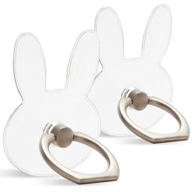[2 Pack] Transparent Finger Ring Cell Phone Ring Holder Stand,360 Degree Rotation and 180 Degree Adjustable Finger Ring Kickstand with Polished Electroplated Phone Grip-Bunny