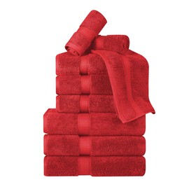 SUPERIOR Egyptian Cotton Pile 9 Piece Towel Set, Includes 3 Bath, 3 Hand, 3 Face Towels/Washcloths, Ultra Soft Luxury Towels, Thick Plush Essentials, Guest Bath, Spa, Hotel Bathroom, Red