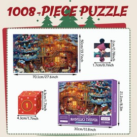 Advent Calendar 2024 Jigsaw Puzzle,Christmas Cottage Puzzle,1008 Pieces Christmas Family Holiday Puzzle,24 Boxes Puzzle for Christmas Countdown,Christmas Home Decors Gift for Adult,Kids