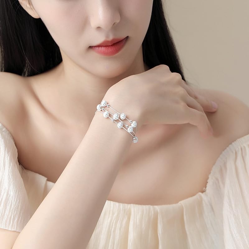 Pulsera de Plata 925 para Mujer, Bracelete Ajustable a 18CM,