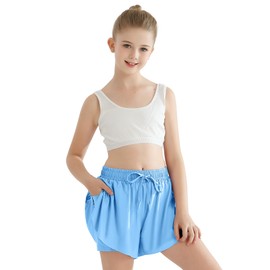 Ghteas Girls Skorts Flowy Athletic Shorts with Spandex Liner Blue Girls Tennis Skirt for Volleyball, Gymnastics, Dance Girls Shorts Size 12