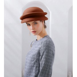 RZTA Women's Vintage 100% Wool Felt Cloche Bucket Bowler Hat Winter Vintage Bow Fedoras Church Derby Fascinator Hat, B6 Darkcoffee, One Size