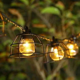 Vigdur Lantern String Lights - Vintage Cafe Lights with 10 Clear G40-Bulbs and Vintage Metal Lamp Shades, Indoor Outdoor Patio Lights for Cafe Backyard Garden Porches Deck Garden Holiday Decor,11FT