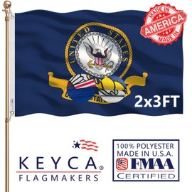 KEYCA US Navy Emblem Flag 2x3 FT 100% Made in The USA-Heavy Duty Vibrant colors Double Sided Navy Naval Military Flag with 2 Brass Grommets for Home/Company/Indoor Outdoor Decoration